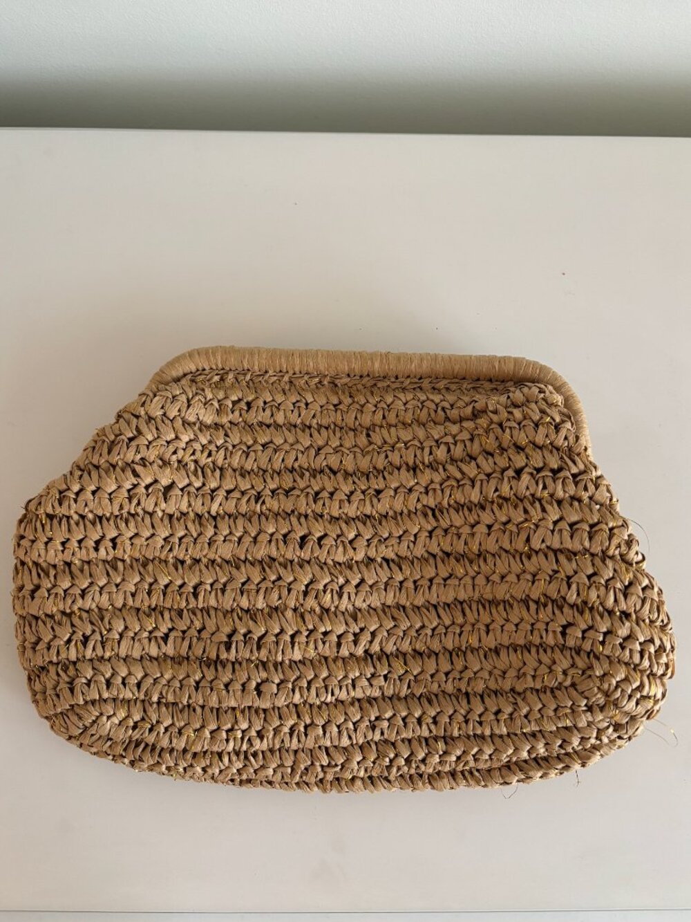 PIECES - structured raffia clutch
